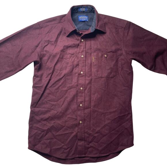 Pendleton Trail Shirt Burgundy Red Wool Button Up Medium Men's Elbow Patches - Picture 3 of 6